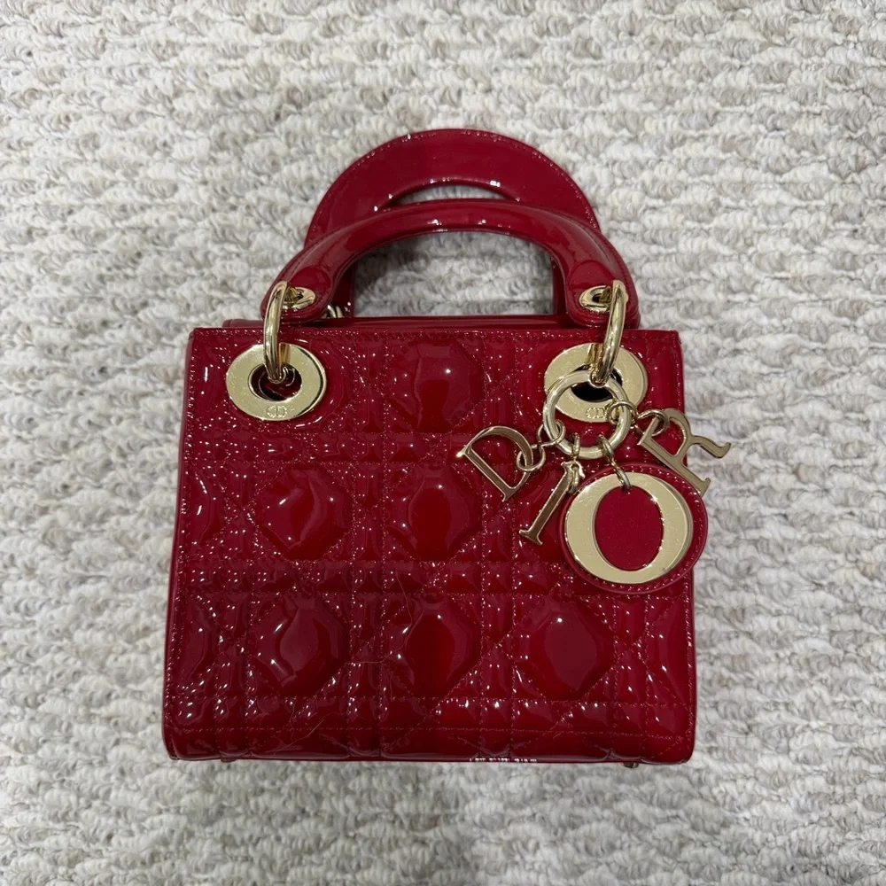 Red Leather Mini Bag with Gold Accents - Picture 1 of 8